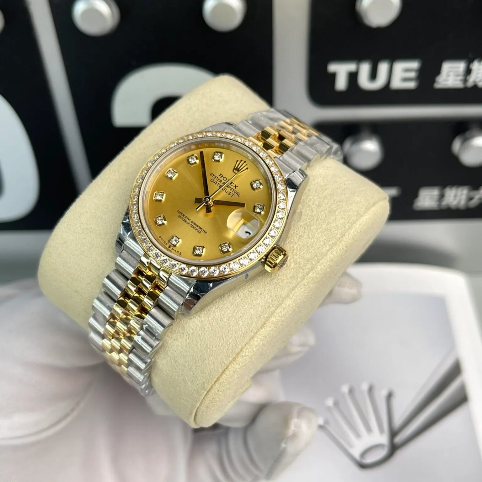 Datejust champagnerfarbenes Zifferblatt mit Diamantbesatz Lünette
