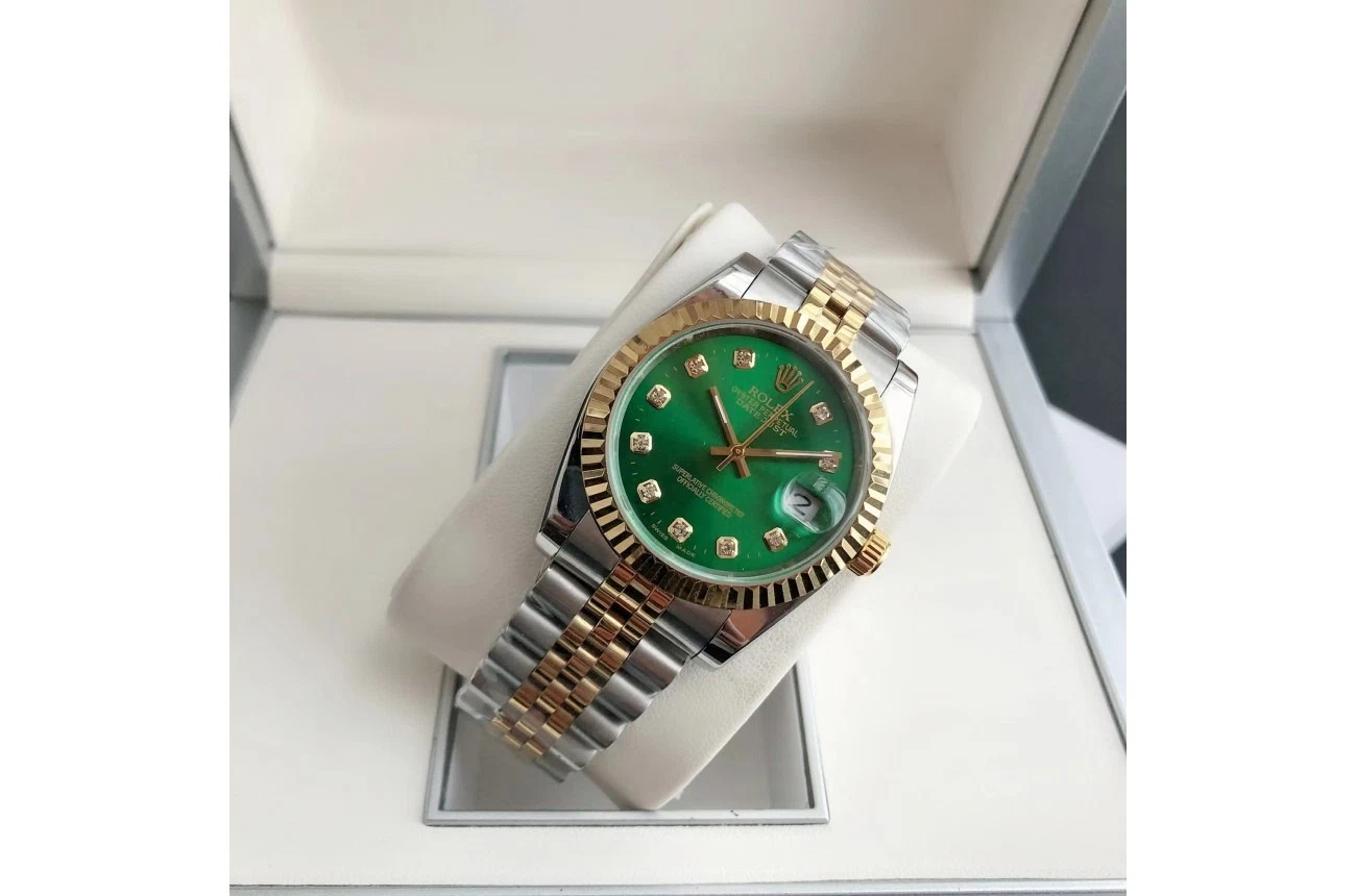Datejust Roségold/Edelstahl Jubilee Grün/Zifferblatt Schrägansicht