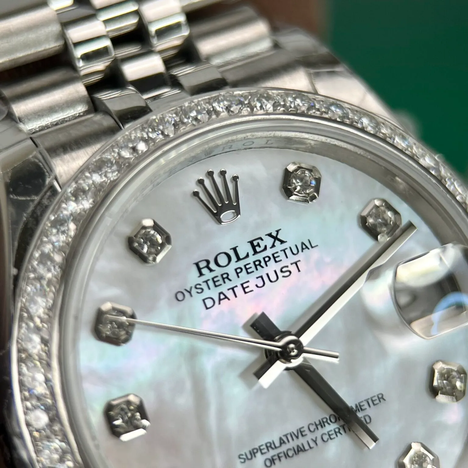 Datejust Pearl Zifferblatt Geriffelt Bezl Jubilee Armband