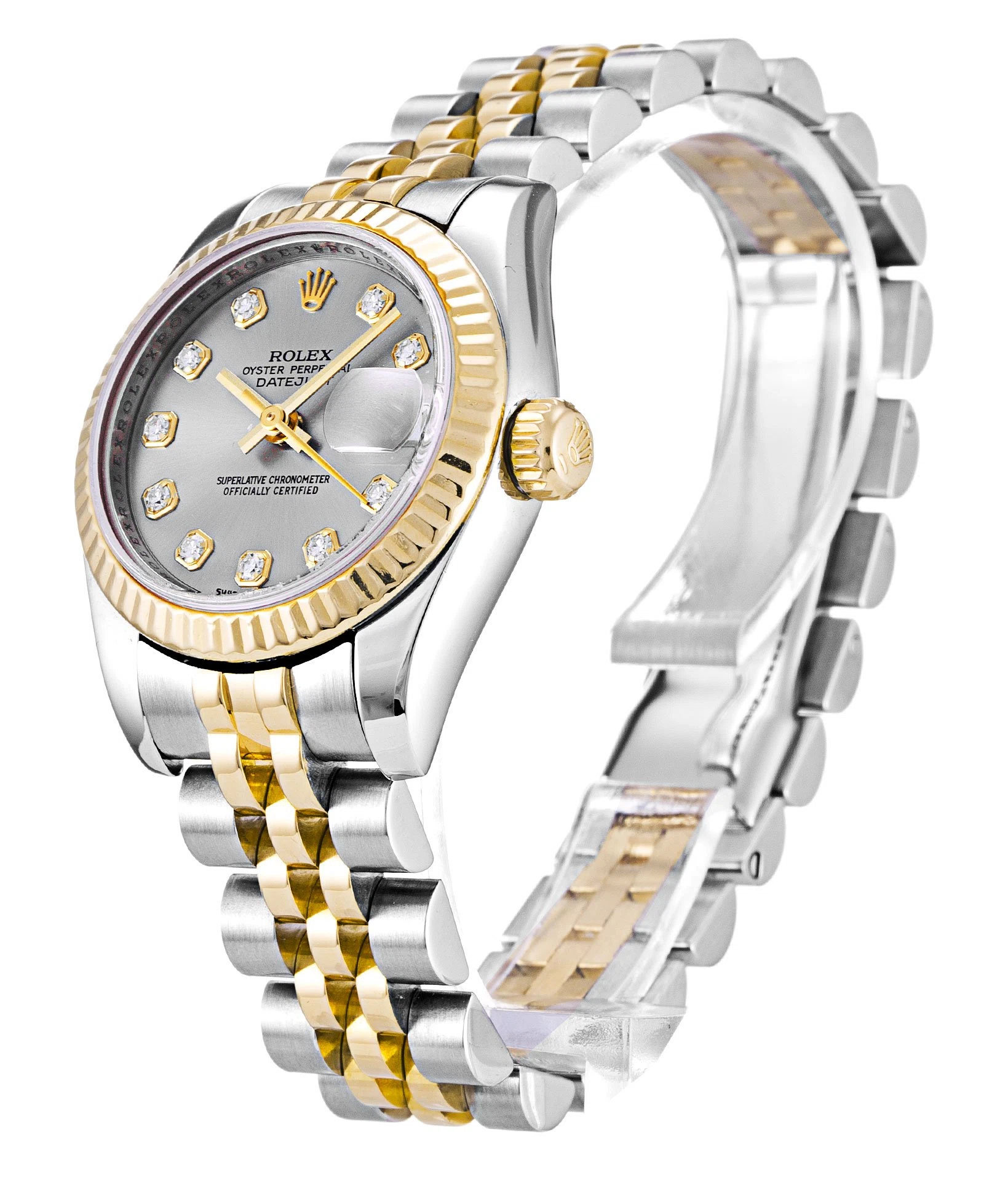 Lady-Datejust silberfarbenes Zifferblatt 179173 Perspektivansicht