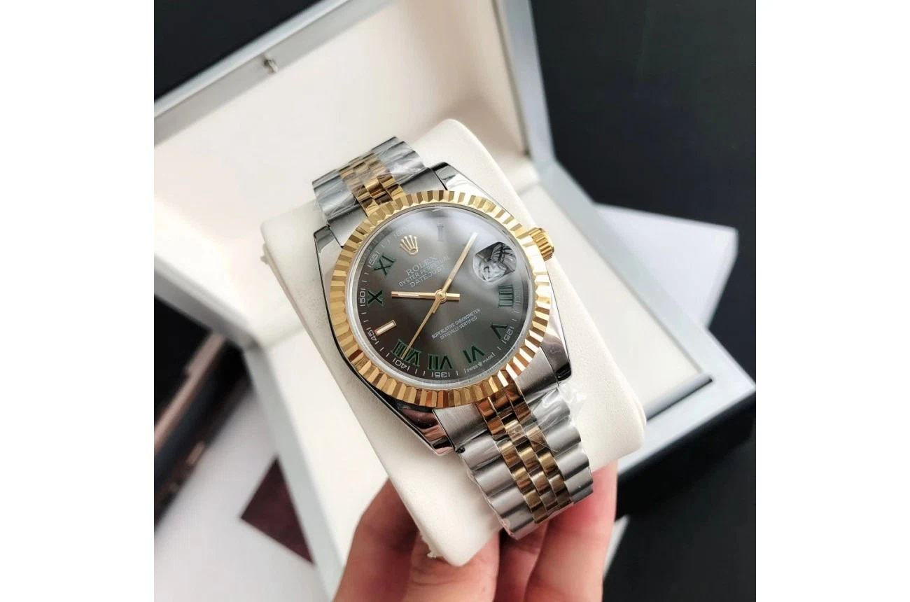 Datejust Roségold/Edelstahl Jubilee Grau/Römische Indizes Perspektivansicht