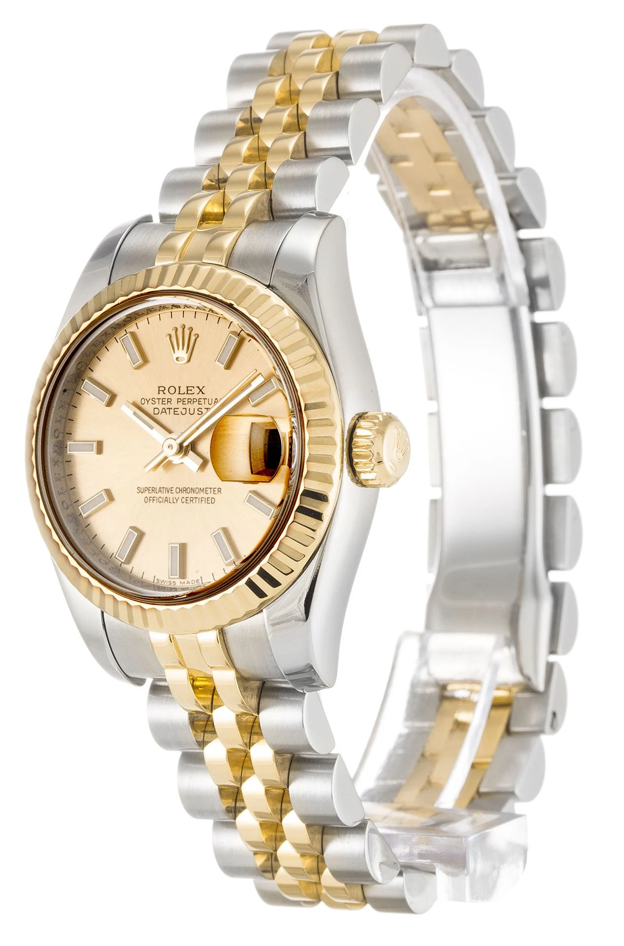 Lady-Datejust champagnerfarbenes Zifferblatt 179173-3 Perspektivansicht