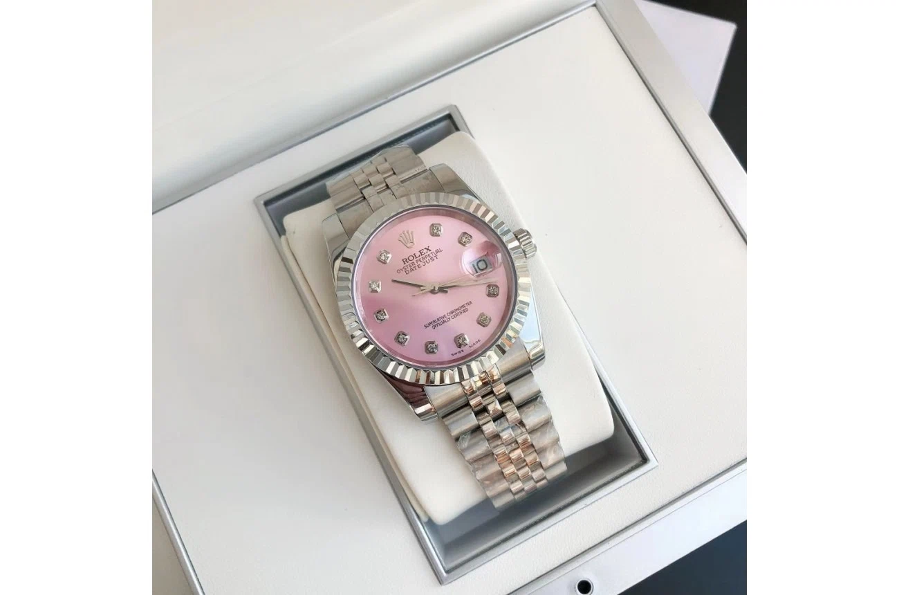 Datejust Edelstahl/Edelstahl Jubilee Rosa/Zifferblatt Nahaufnahme