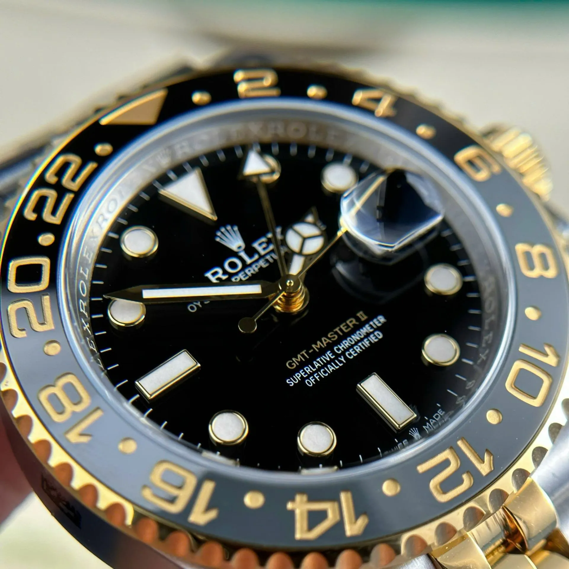 GMT Master II Zombie schwarzes Zifferblatt Schwarz und Gray Lünette Two Toned Jubilee Armband