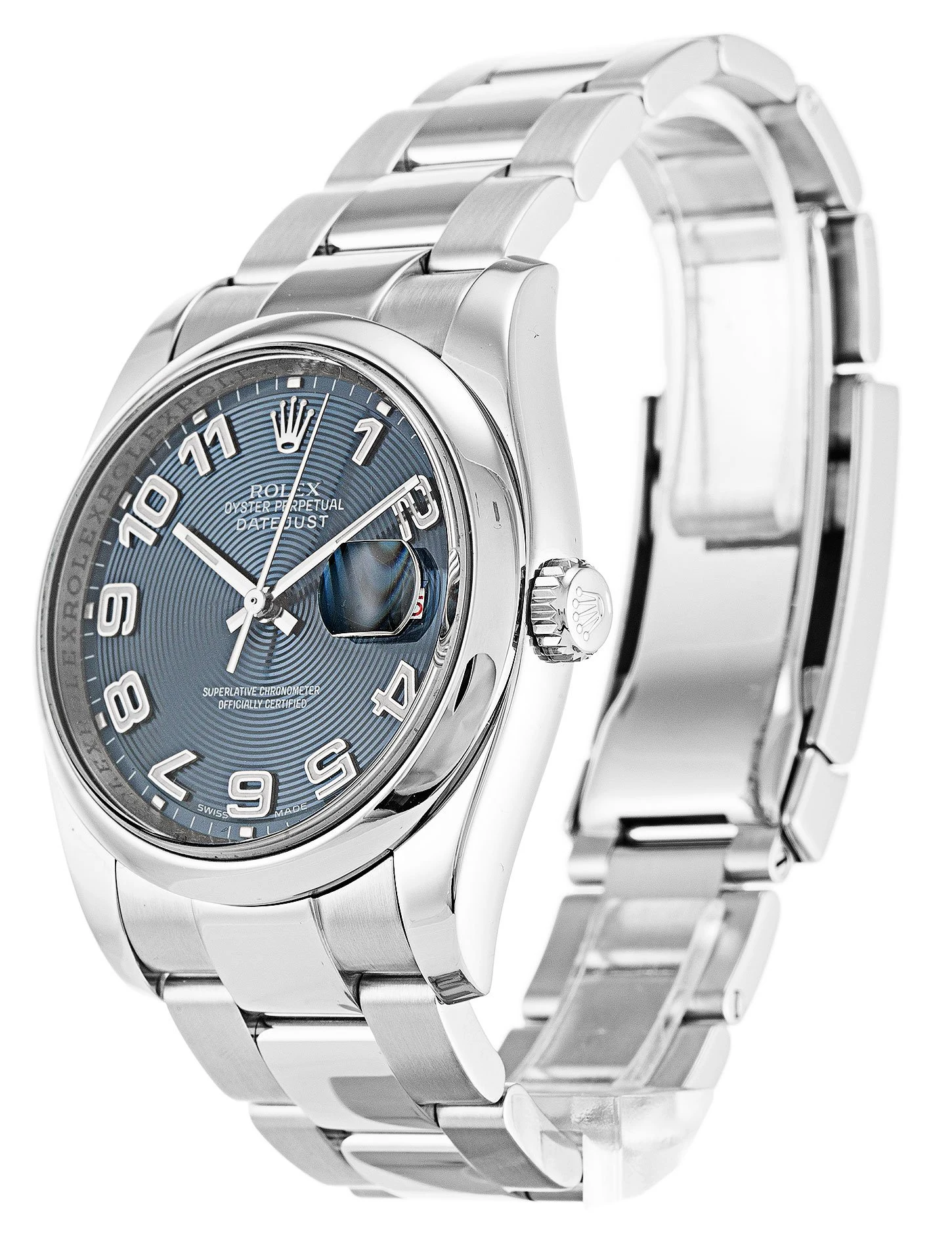 Datejust blaues mit konzentrischem Muster Zifferblatt 116200 Perspektivansicht