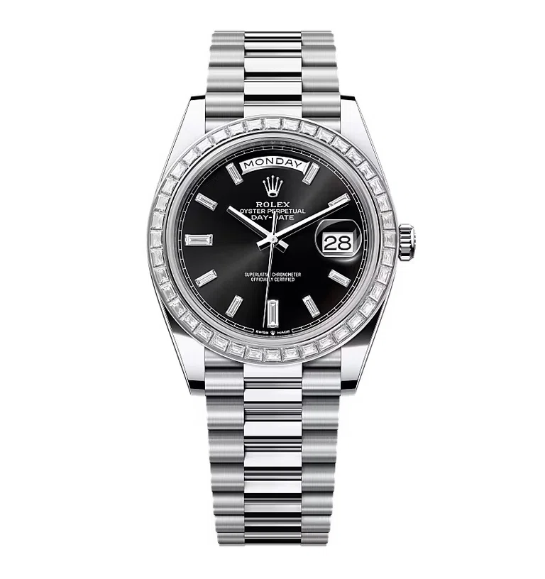 Rolex Day-Date intensivschwarzes Zifferblatt mit Diamantbesatz 228396tbr-0012 40 mm – Superclone