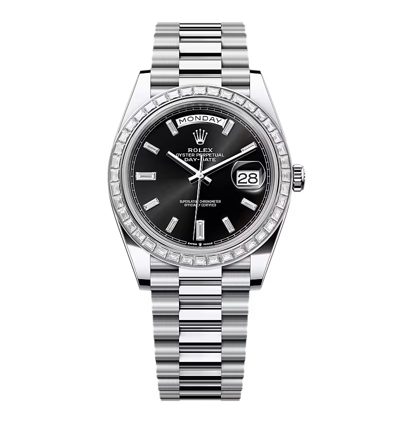 Rolex Day-Date intensivschwarzes Zifferblatt mit Diamantbesatz 228396tbr-0012 40 mm – Superclone
