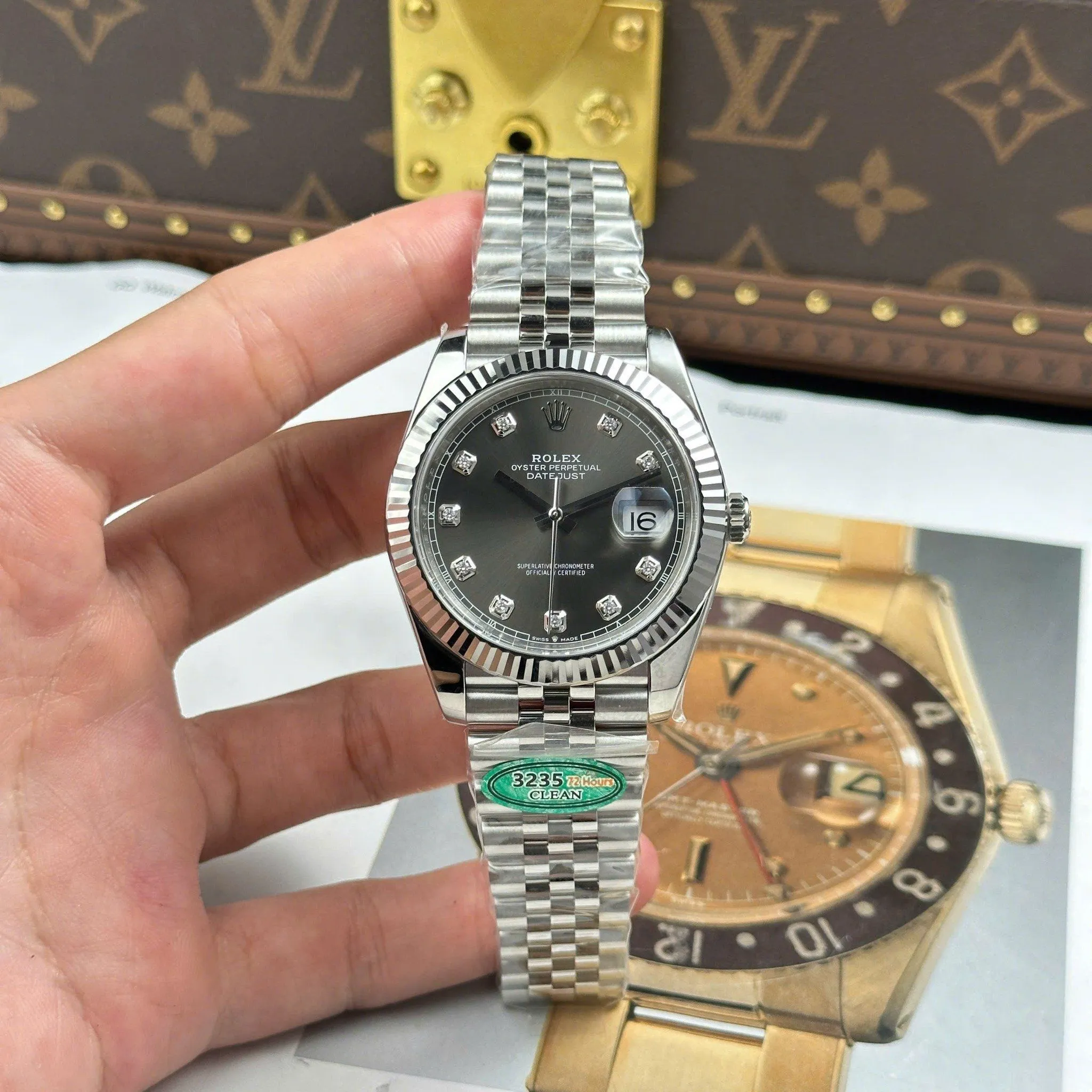 Datejust schiefergraues Zifferblatt Geriffelt Lünette Jubilee Armband