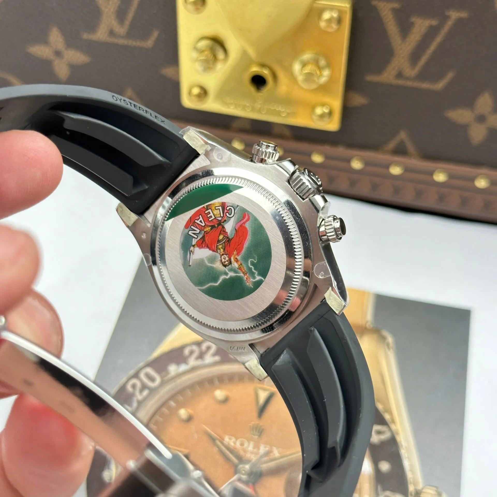 Daytona schwarzes Zifferblatt Schwarz Lünette Oysterflex Armband