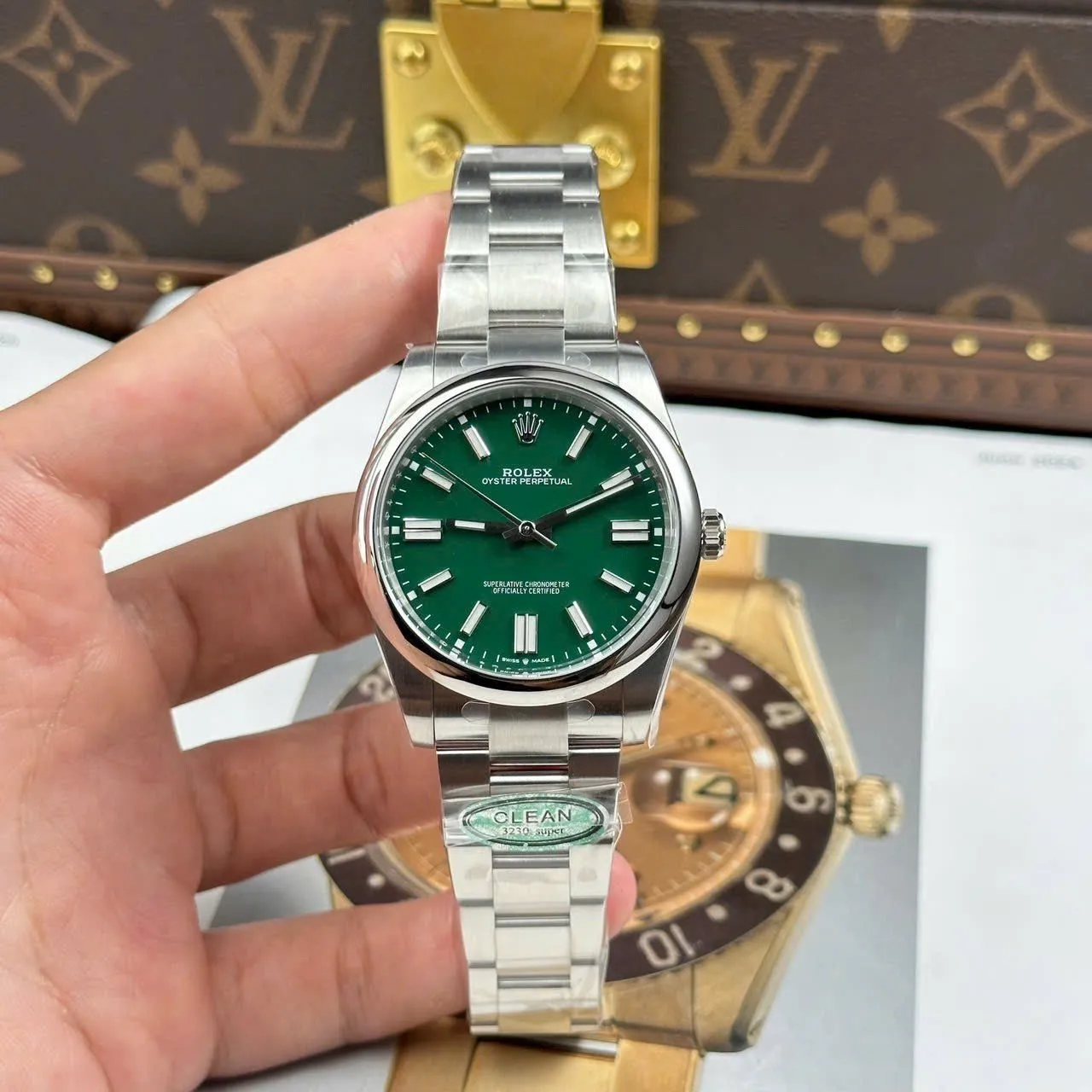 Oyster Perpetual grünes Zifferblatt Smooth Lünette Oyster Perpetual