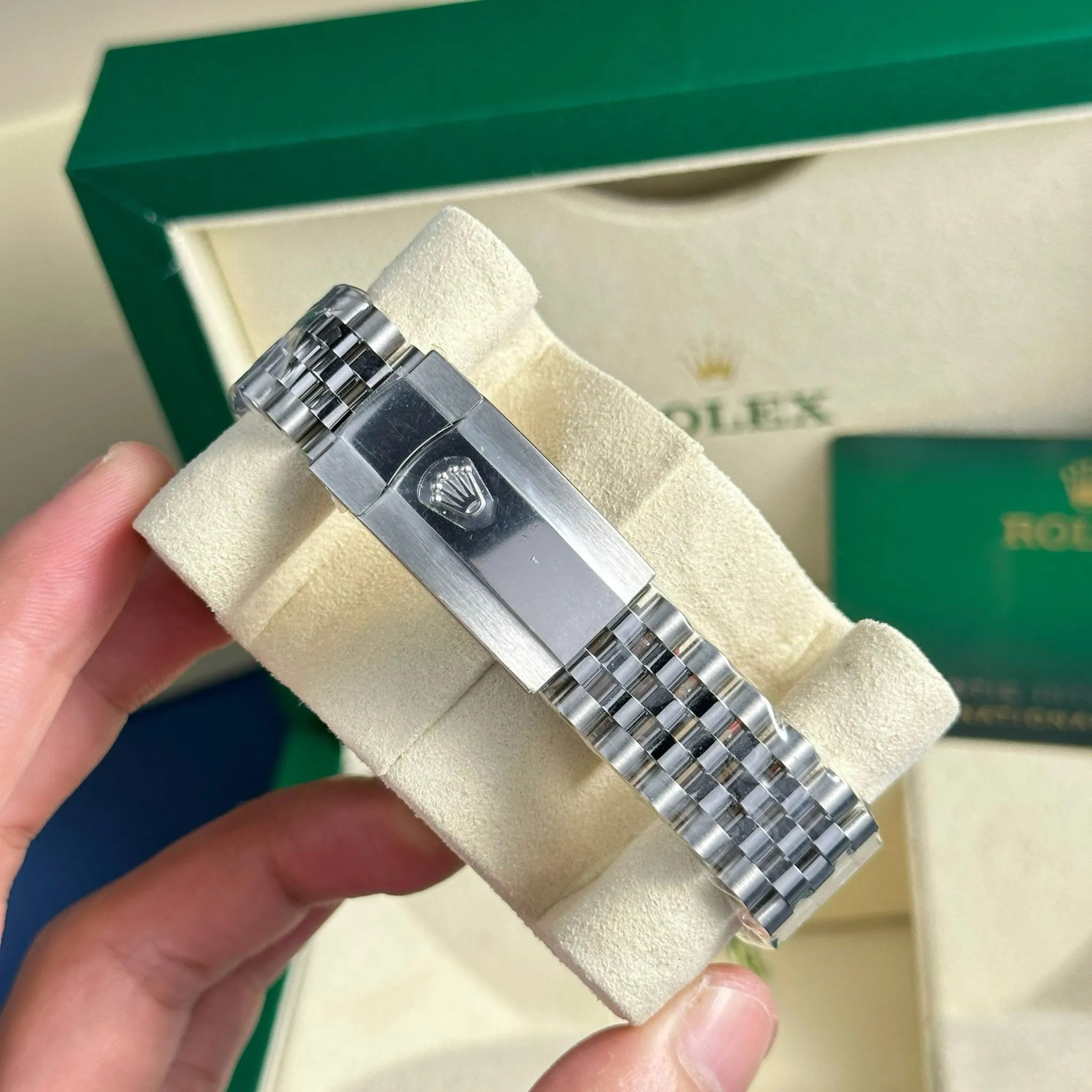 Datejust blaues Zifferblatt Geriffelt Lünette Jubilee Armband
