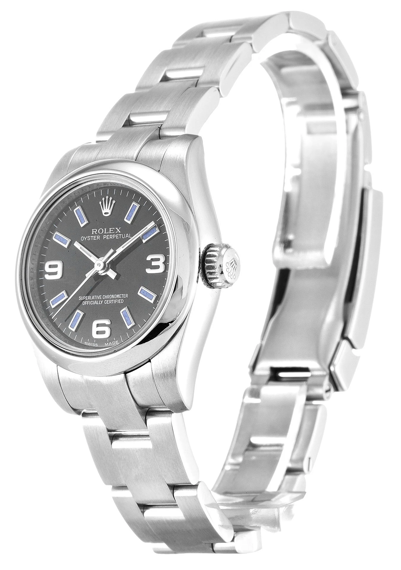 Oyster Perpetual Lady schwarzes Zifferblatt 176200 Perspektivansicht