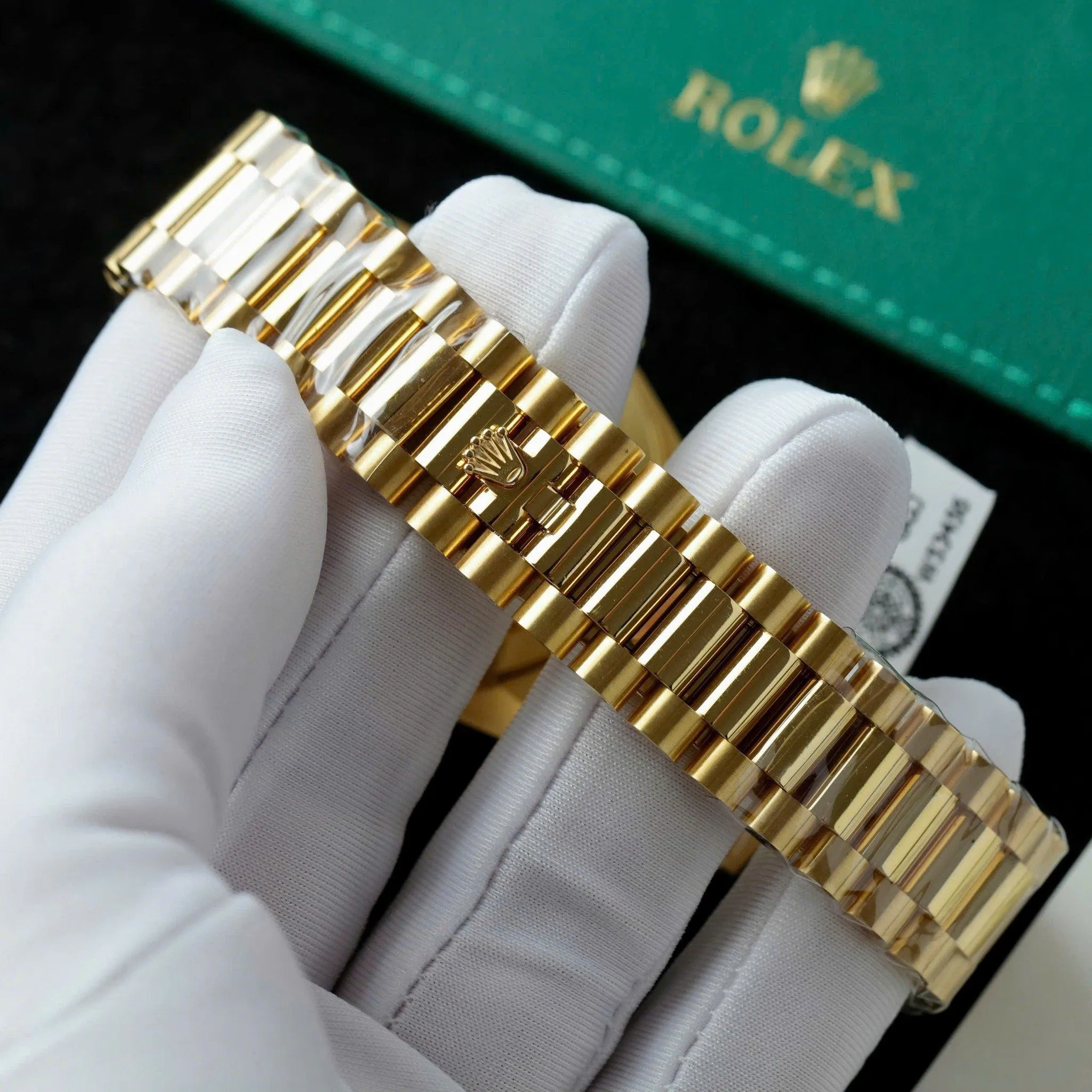 Day Date schwarzes Zifferblatt mit Diamantbesatz Lünette Presidential Armband