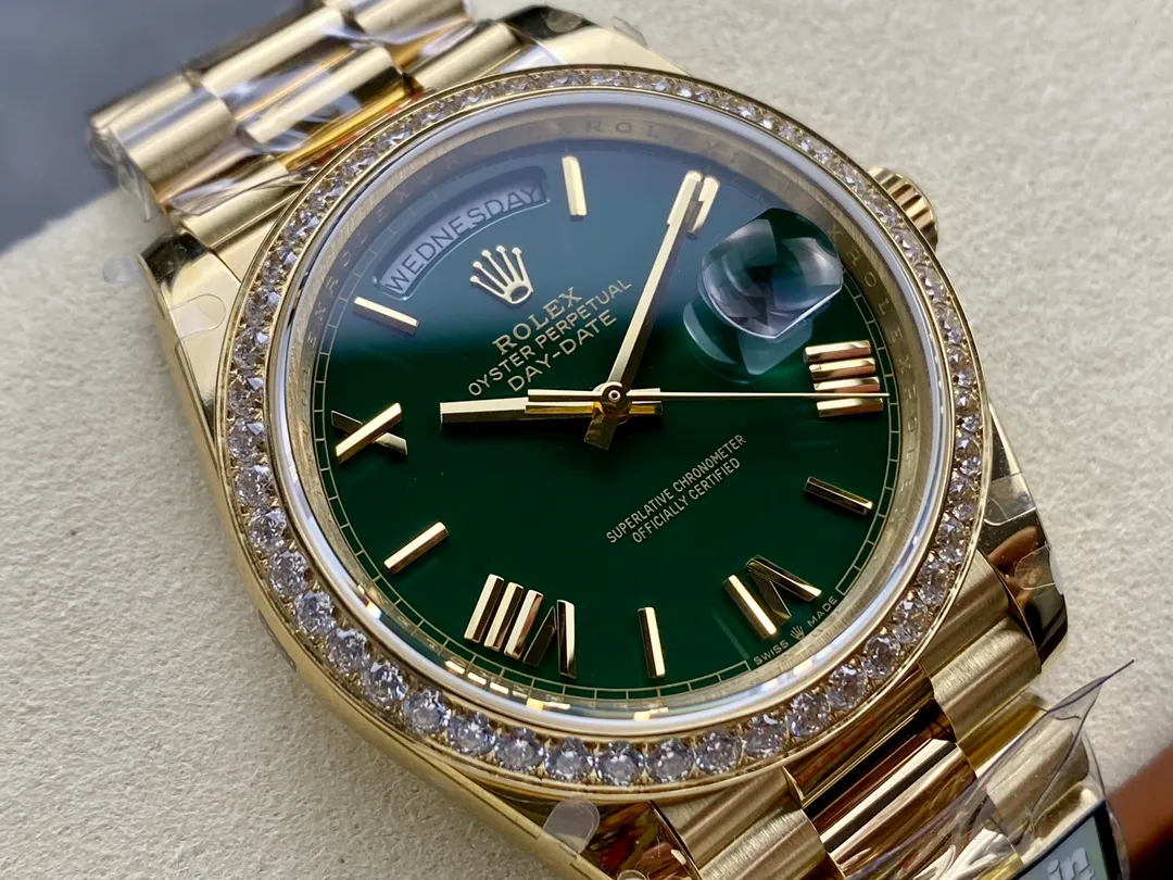 Day-Date Grün Ombre Zifferblatt mit Diamantbesatz Lünette Presidential Zifferblatt