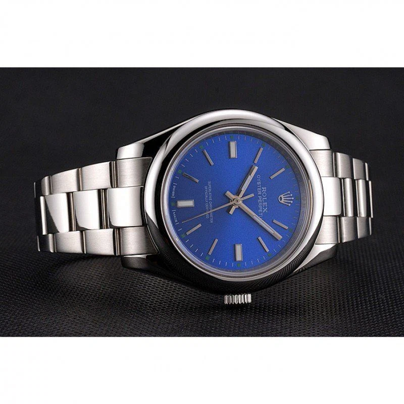 Oyster Perpetual Date blaues Zifferblatt REP016835 Nahaufnahme