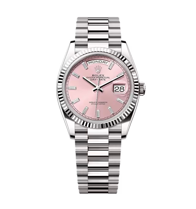 Rolex Day-Date rosafarbenes Zifferblatt mit Diamantbesatz 128239-0071 36 mm – Superclone