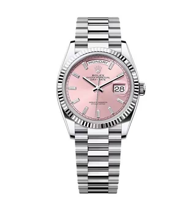 Rolex Day-Date rosafarbenes Zifferblatt mit Diamantbesatz 128236-0024 36 mm – Superclone
