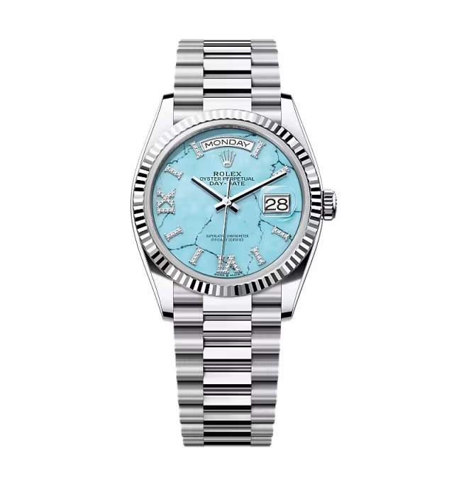 Rolex Day-Date Türkis Zifferblatt mit Diamantbesatz 128236-0011 36 mm – Superclone
