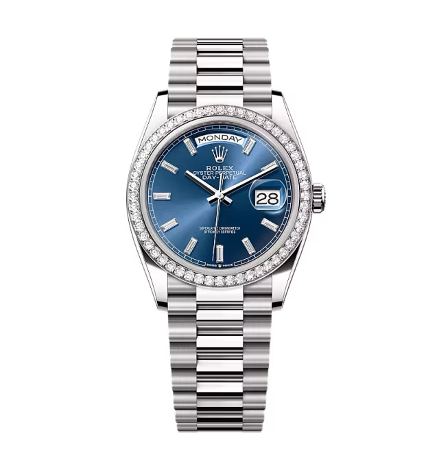 Rolex Day-Date leuchtendblaues Zifferblatt mit Diamantbesatz 128349rbr-0051 36 mm – Superclone