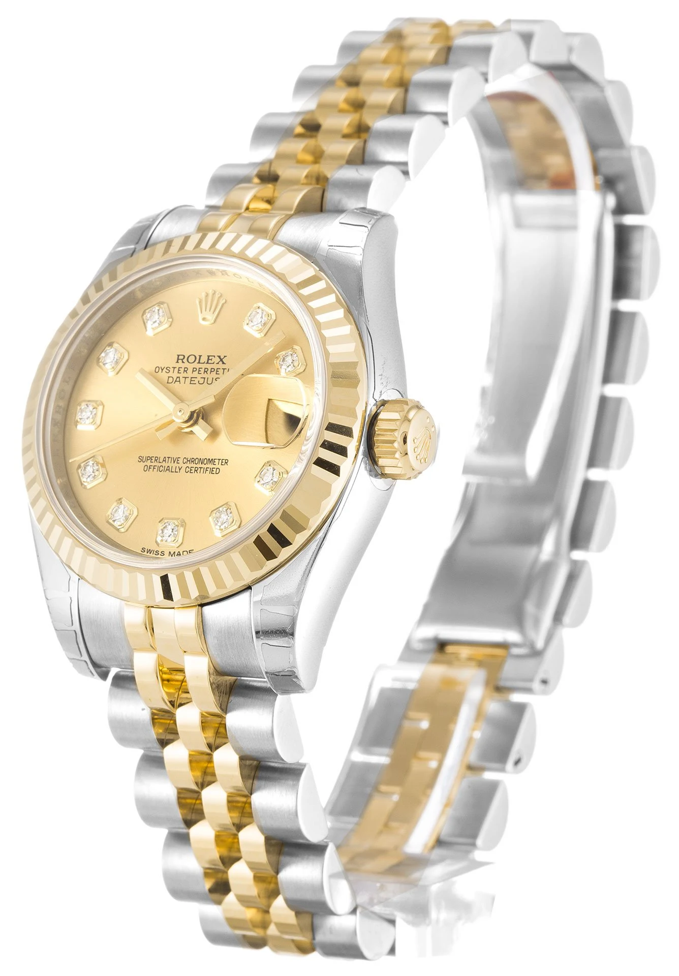 Lady-Datejust champagnerfarbenes Zifferblatt 179173-2 Perspektivansicht
