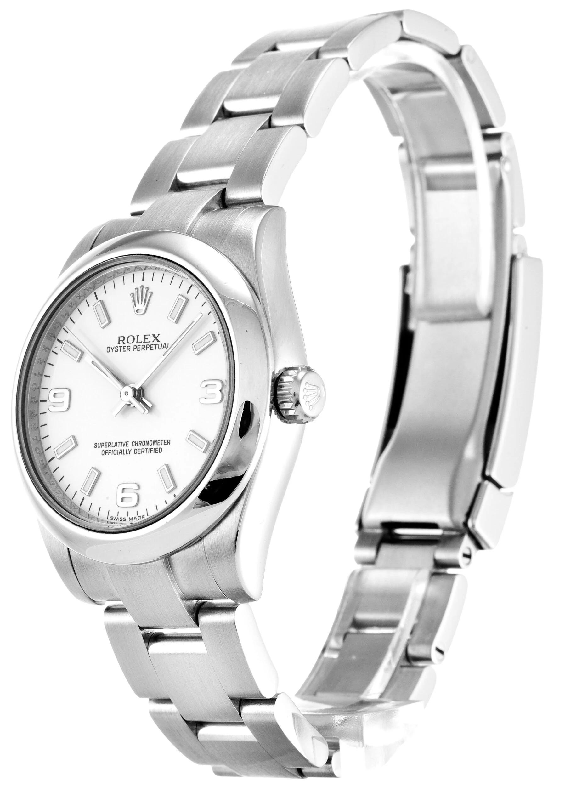 Oyster Perpetual Lady weißes Zifferblatt 177200-2 Perspektivansicht