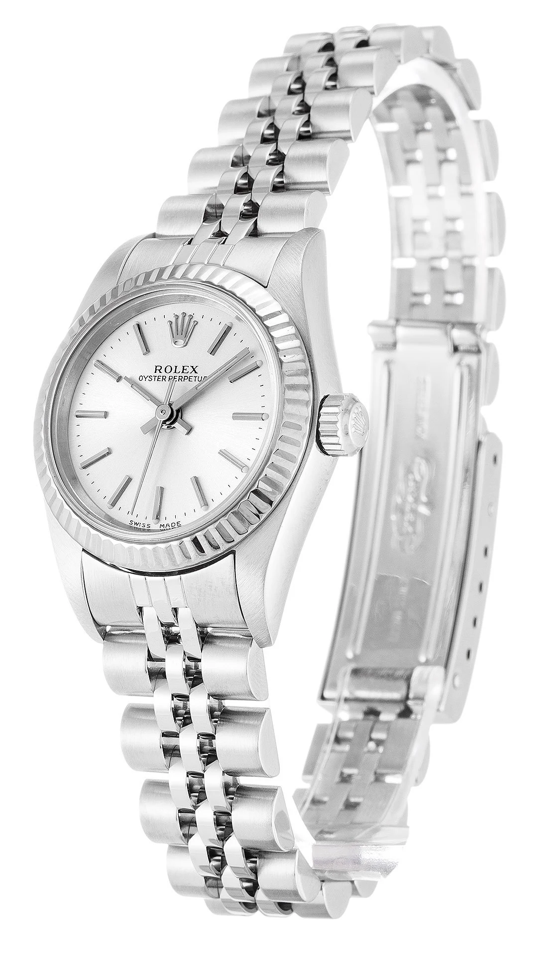 Oyster Perpetual Lady silberfarbenes Zifferblatt 76094 Perspektivansicht