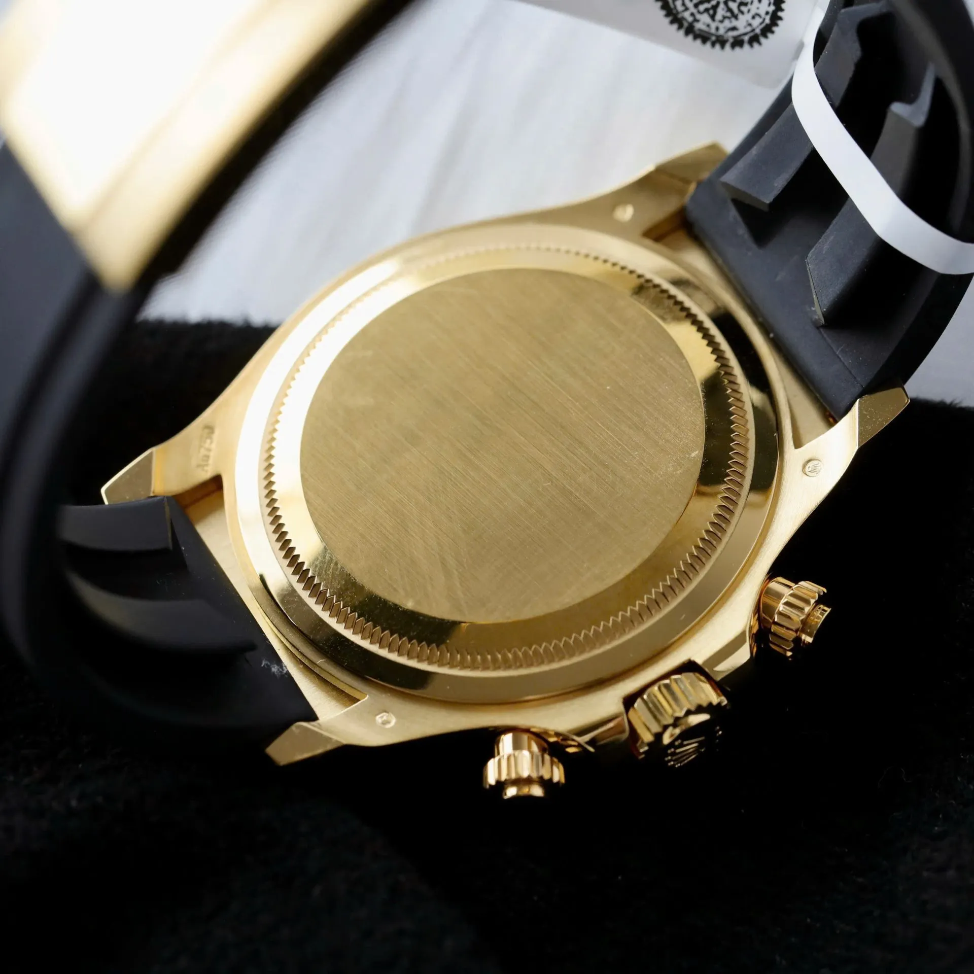 Daytona schwarzes Zifferblatt Schwarz Lünette Goldfarben Case Oysterflex Armband