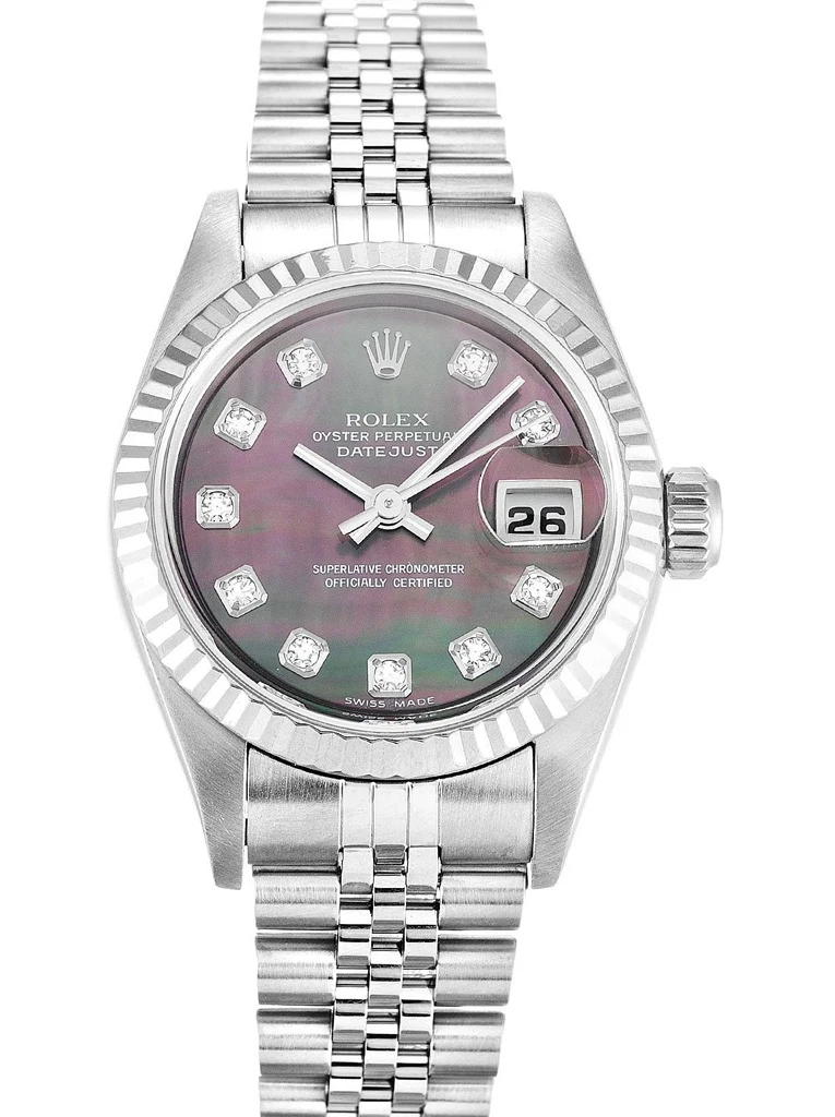 Lady-Datejust Perlmutt - schwarzes Zifferblatt 79174