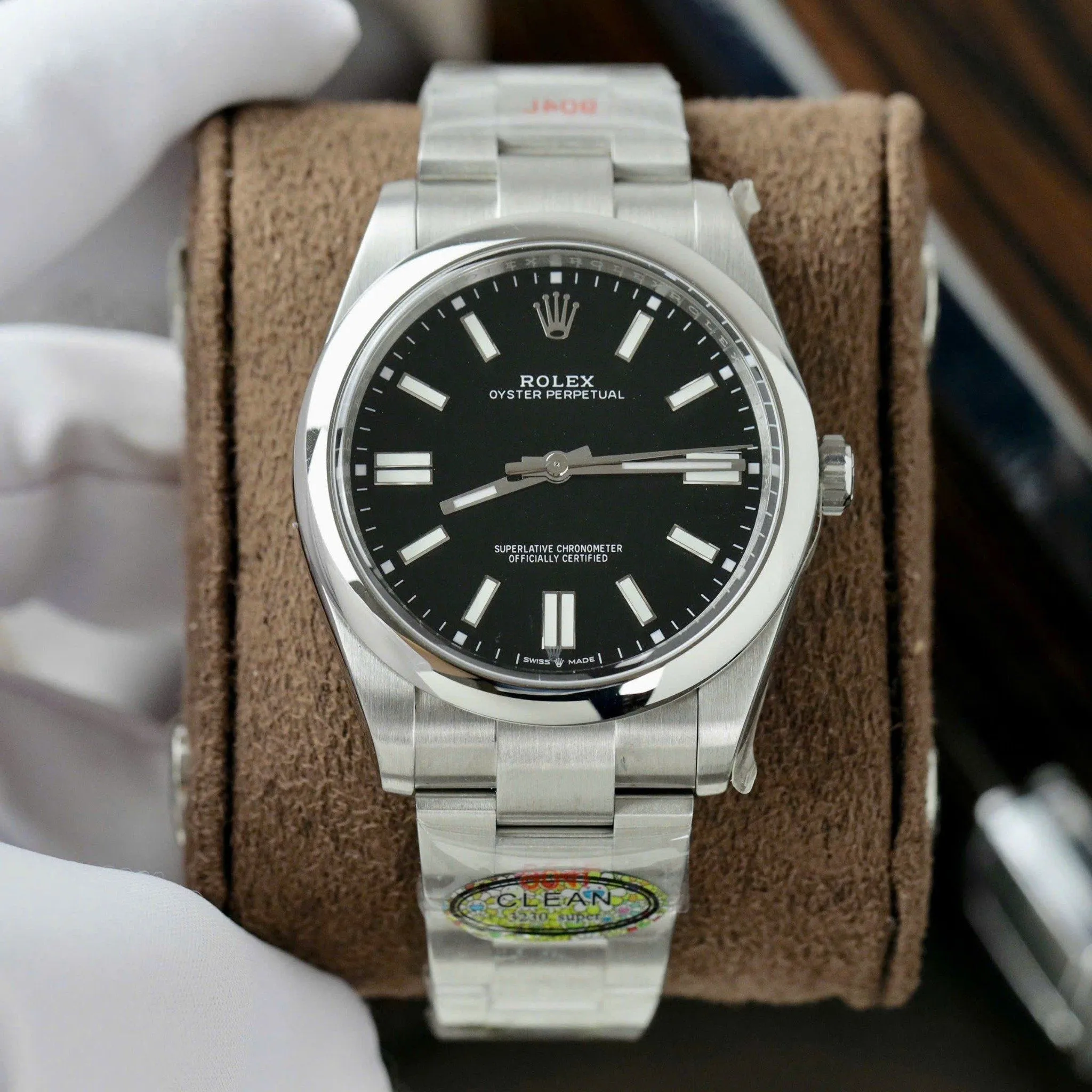 Oyster Perpetual schwarzes Zifferblatt Smooth Lünette Oyster Armband