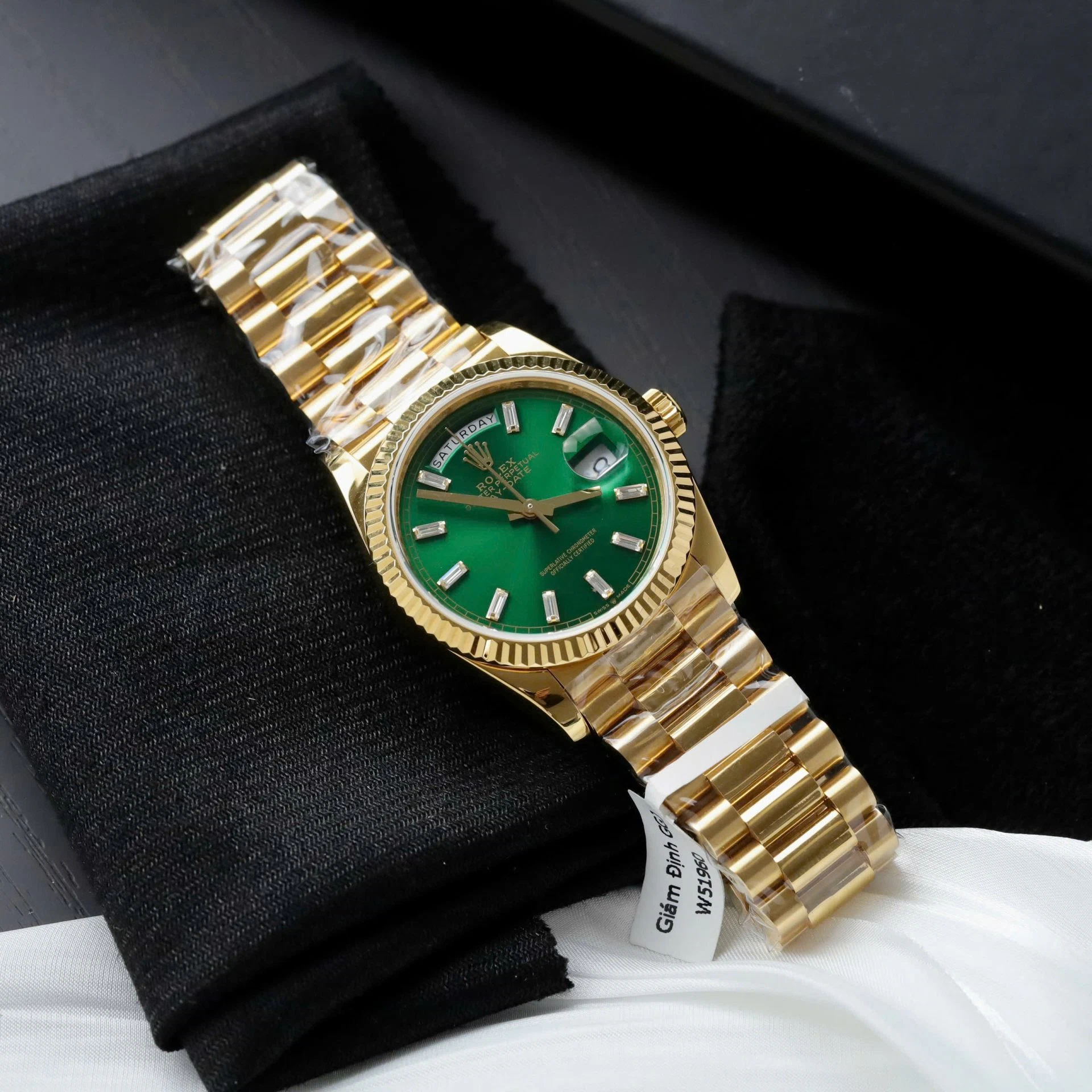 Day-Date Geriffelt Lünette grünes Zifferblatt Presidential Armband