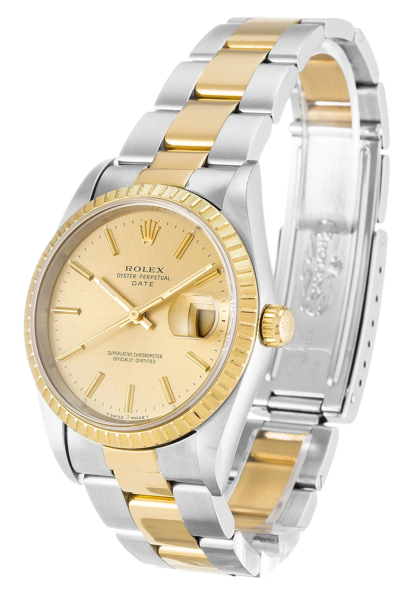 Oyster Perpetual Date champagnerfarbenes Zifferblatt 15223 Perspektivansicht