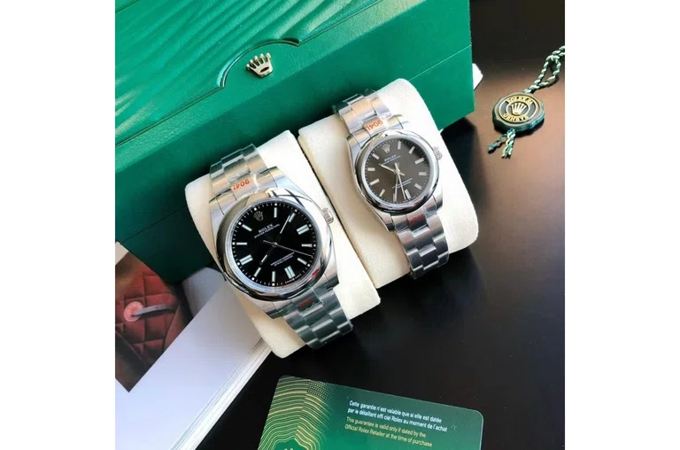 Oyster Perpetual Edelstahl/Edelstahl Schwarz/Stabindizes