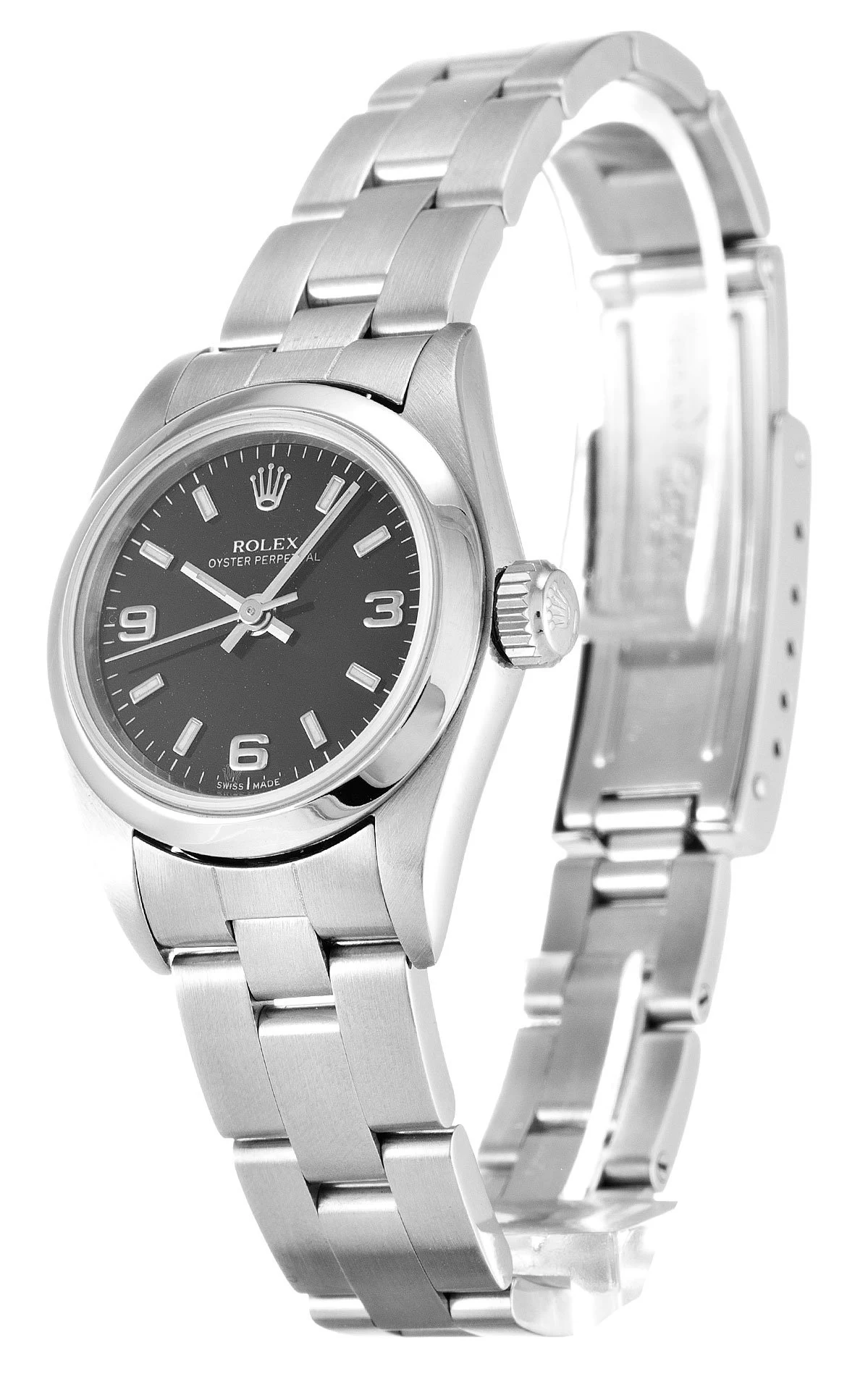 Oyster Perpetual Lady schwarzes Zifferblatt 67180 Perspektivansicht