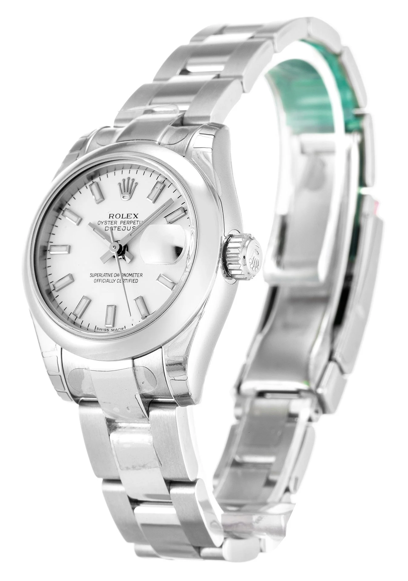 Lady-Datejust weißes Zifferblatt 179160 Perspektivansicht