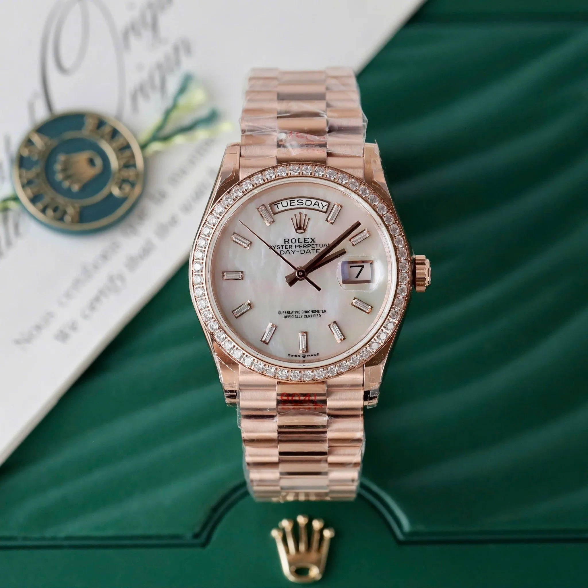Day Date Pearl Zifferblatt mit Diamantbesatz Lünette Presidential Armband