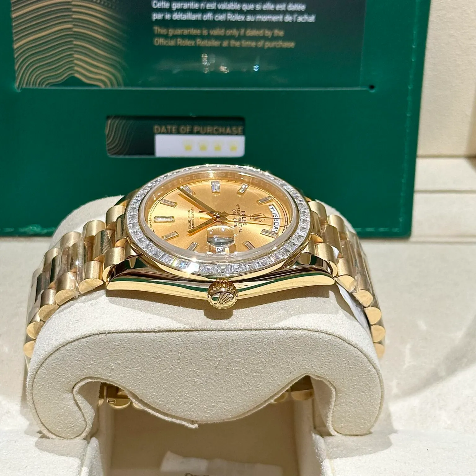 champagnerfarbenes Zifferblatt mit Diamantbesatz Lünette Gold presidential Armband