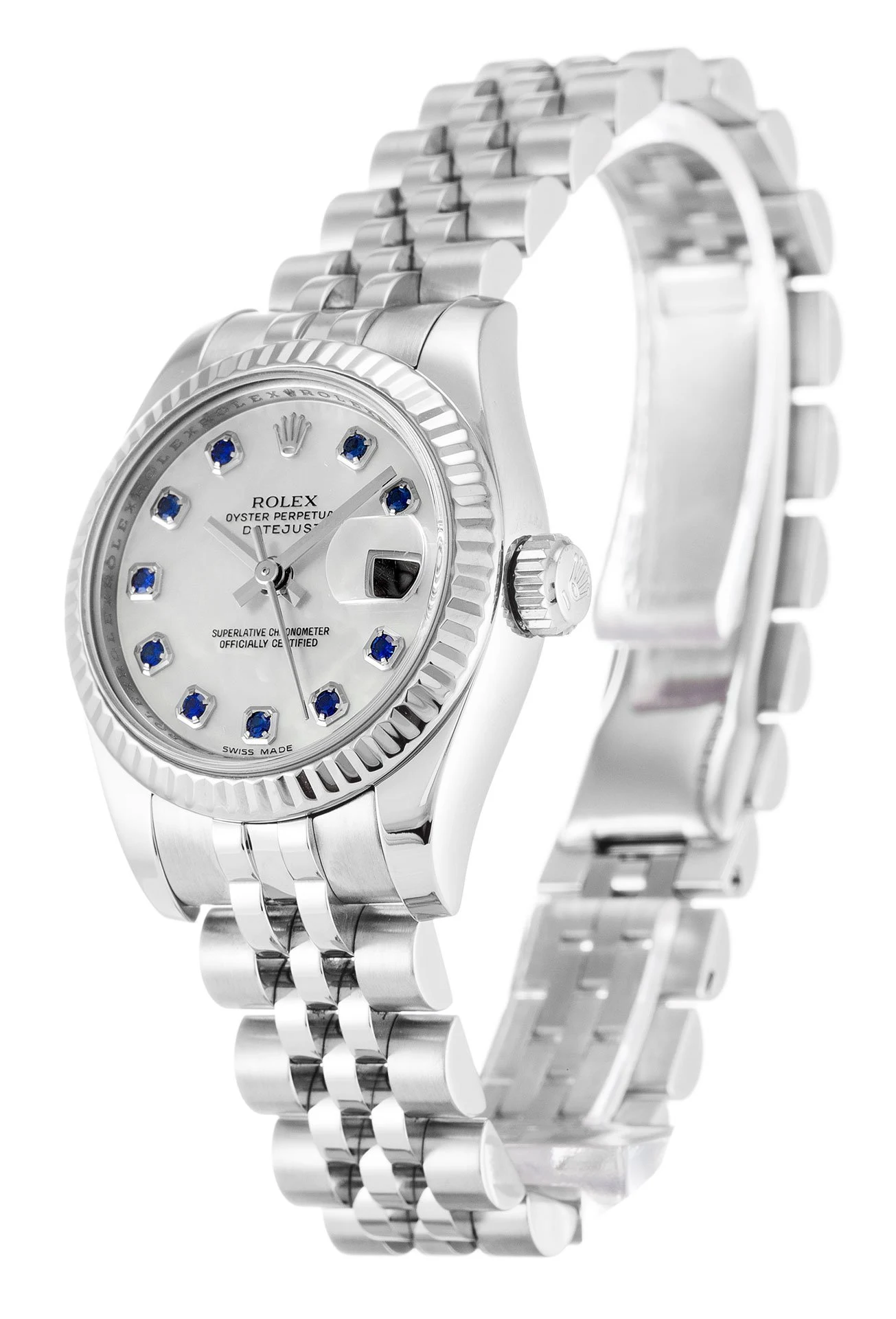 Lady-Datejust Perlmutt - weißes Zifferblatt 179174 Perspektivansicht