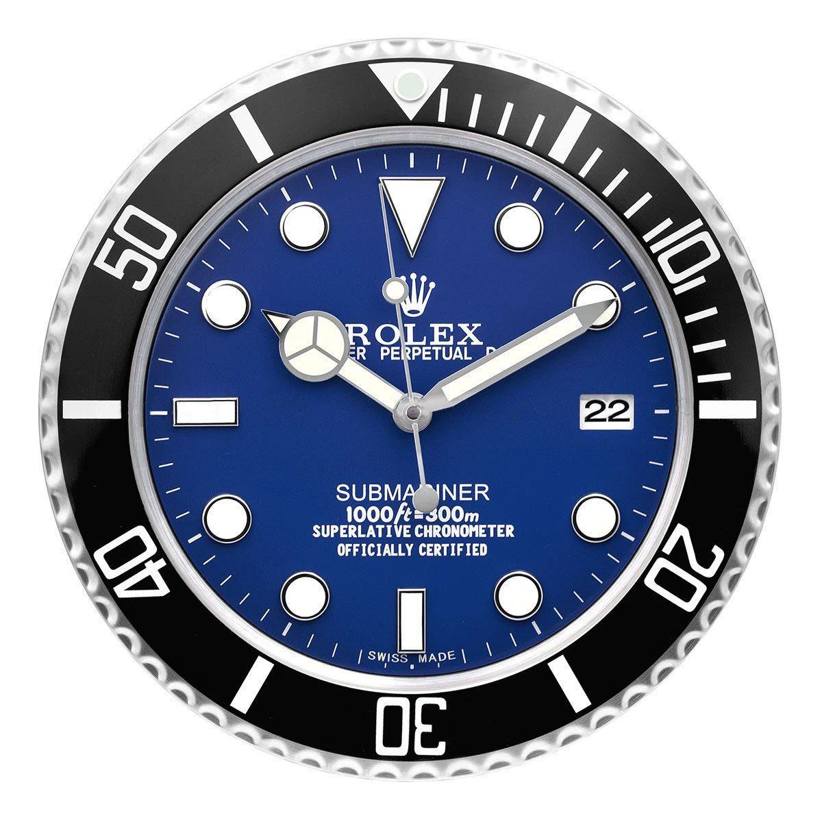 Wanduhr – SUBMARINER Schwarz/Blau Perspektivansicht