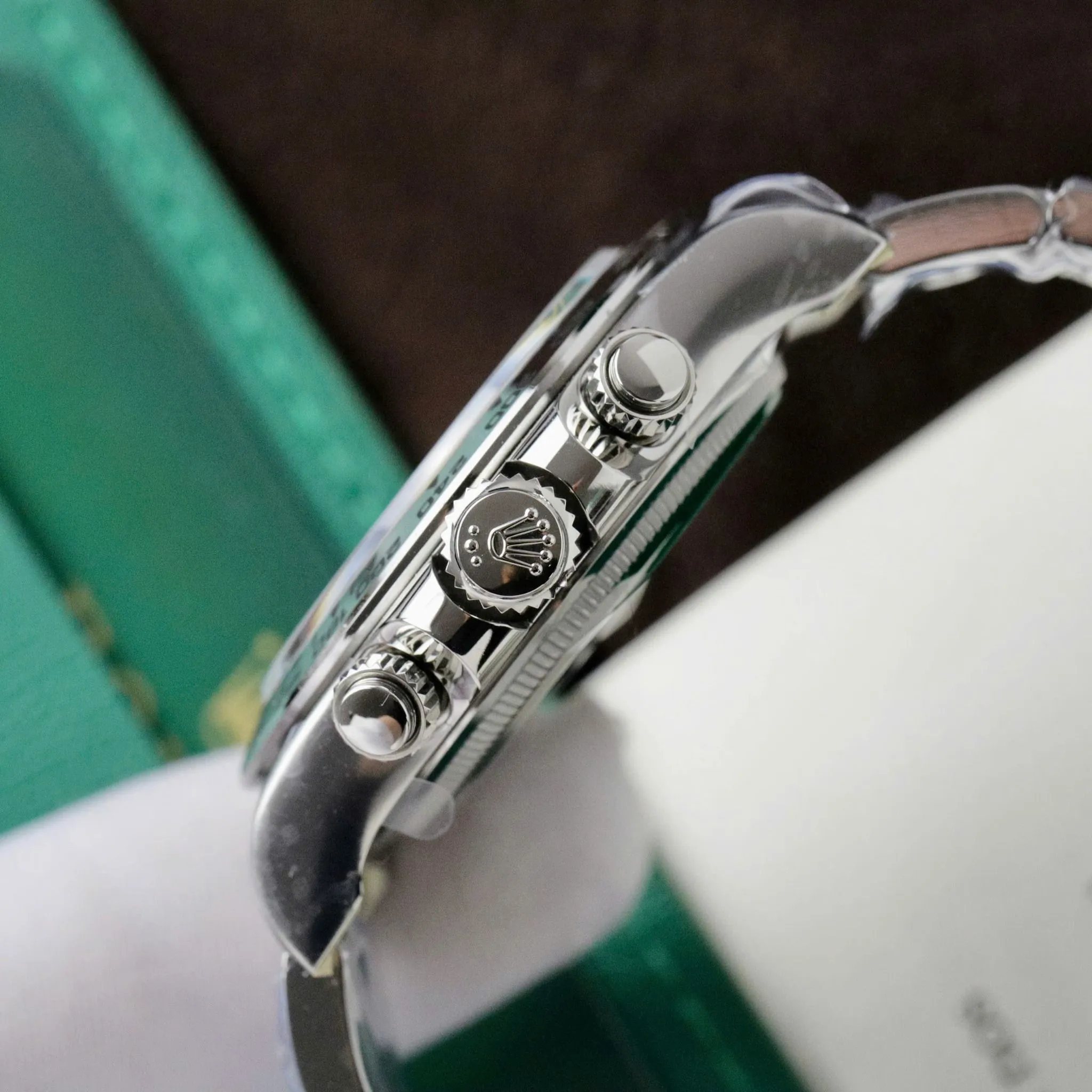 Daytona silberfarbenes Zifferblatt Stahl Lünette Oyster Armband