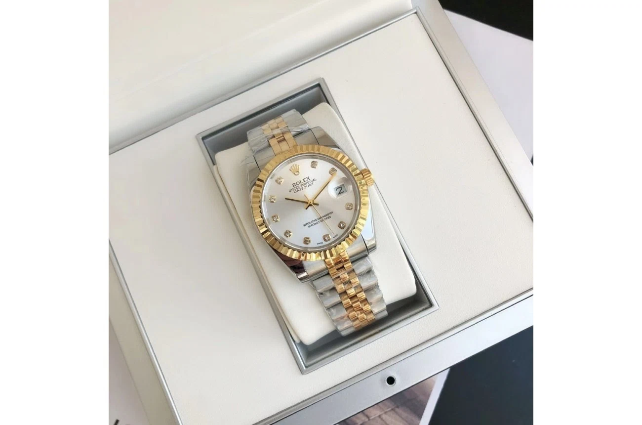 Datejust Roségold/Edelstahl Jubilee Silber/Diamantindizes Nahaufnahme