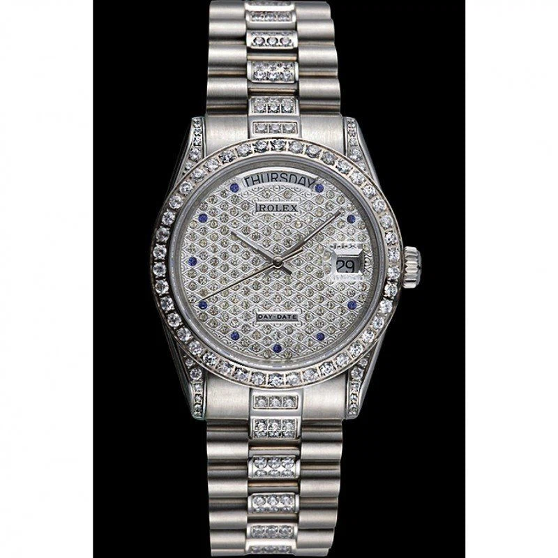 Superclone Day-Date Zifferblatt mit Diamantbesatz 621612 Perspektivansicht