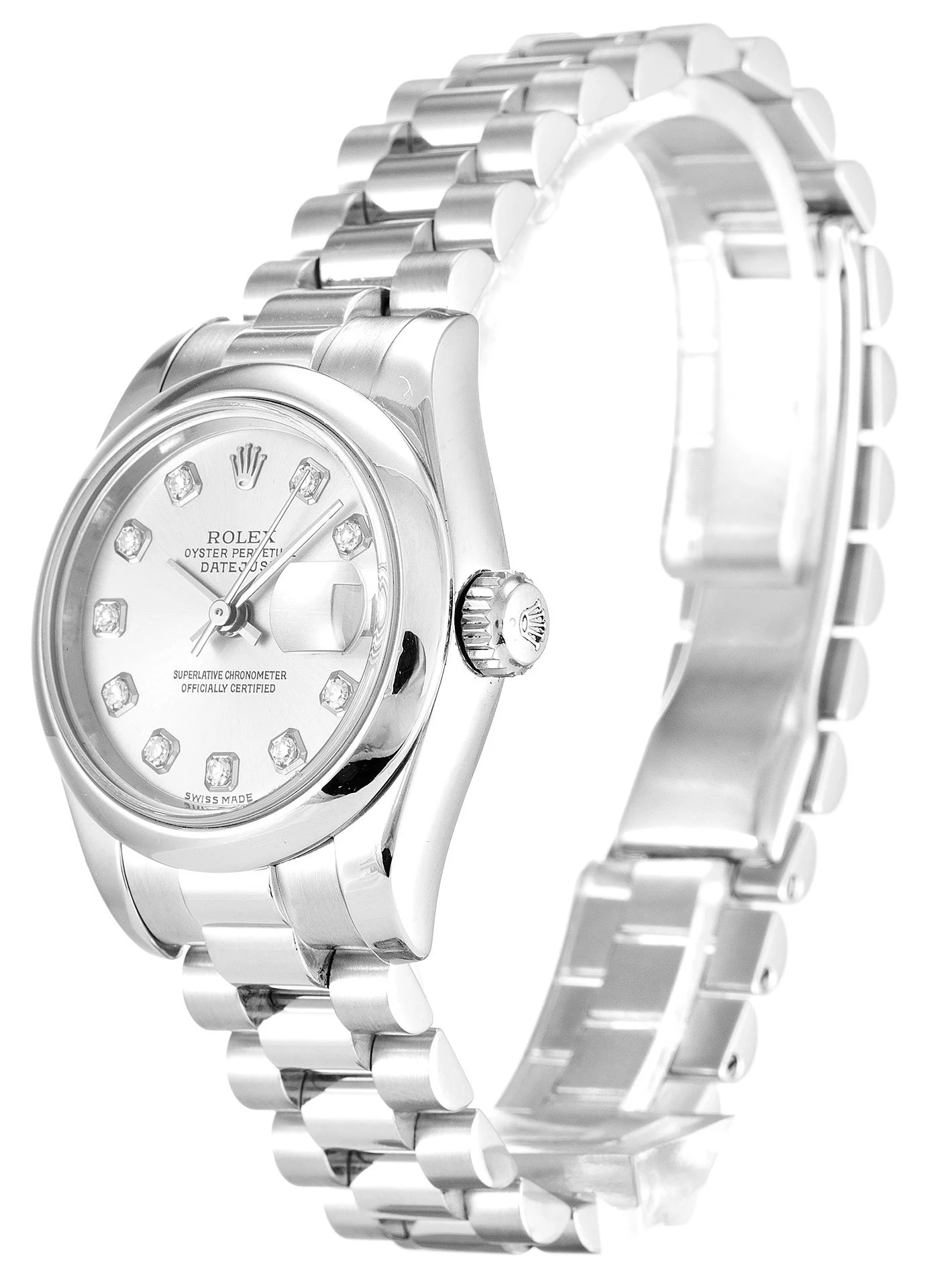 Lady-Datejust silberfarbenes Zifferblatt 179166 Perspektivansicht