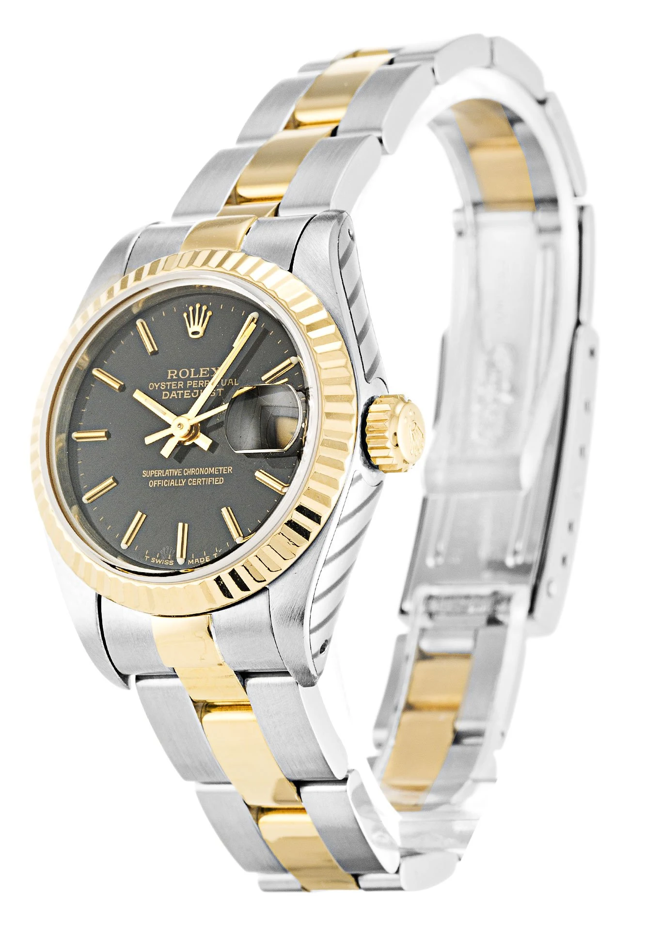 Lady-Datejust schwarzes Zifferblatt 69173 Perspektivansicht