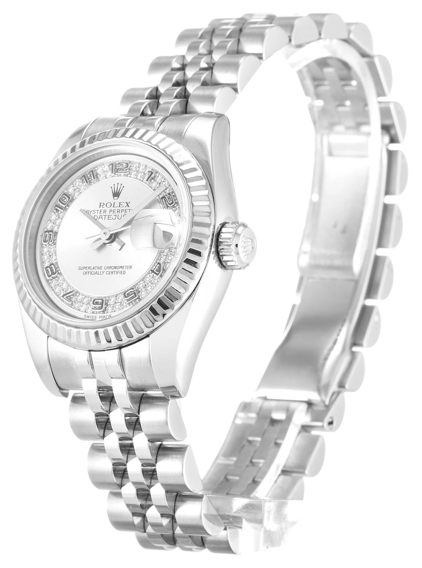 Lady-Datejust silberfarbenes Zifferblatt 179174 Perspektivansicht