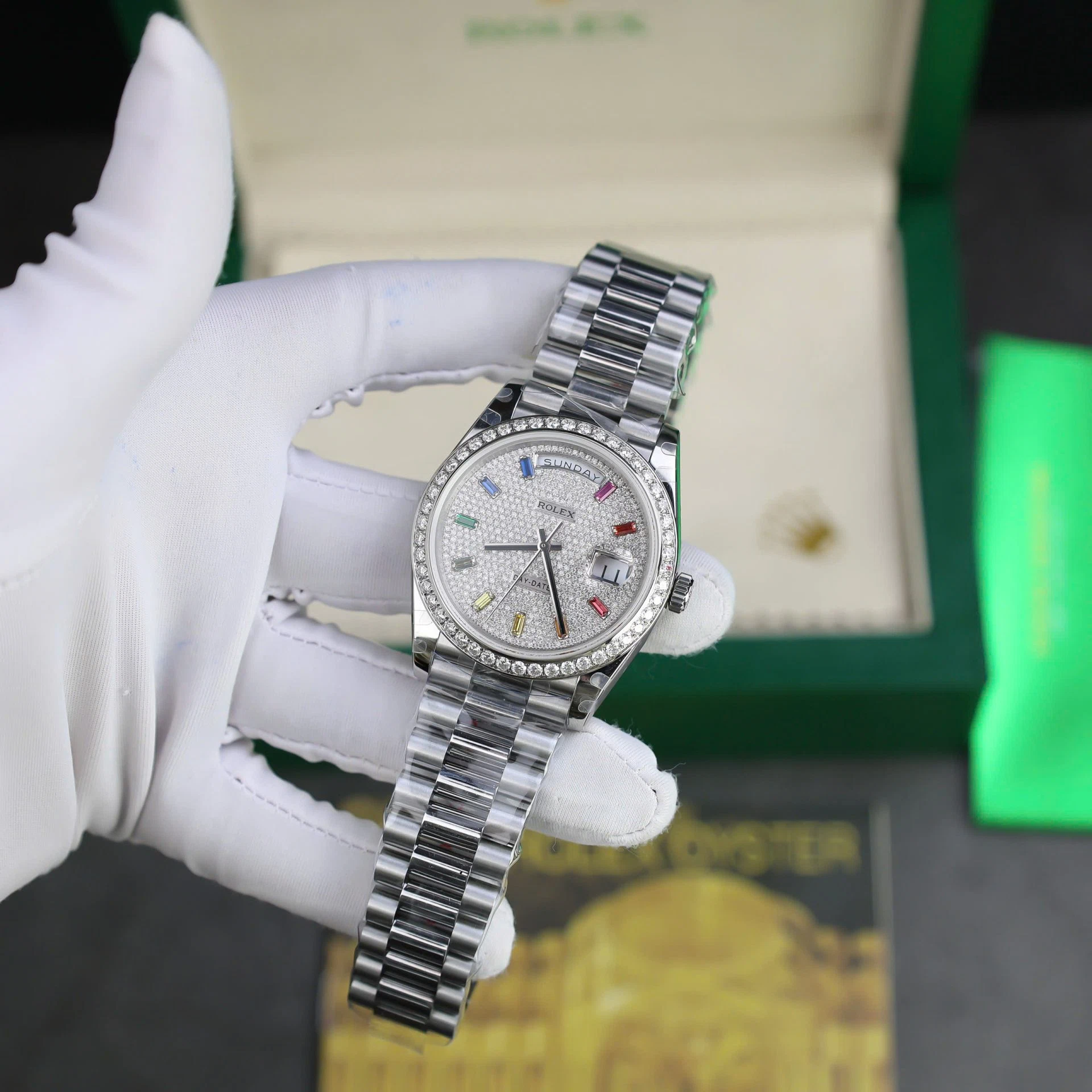 Rolex Day-Date mit Diamantbesatz-Pavé Zifferblatt 128349rbr-0006 36 mm – Superclone – Bild 2
