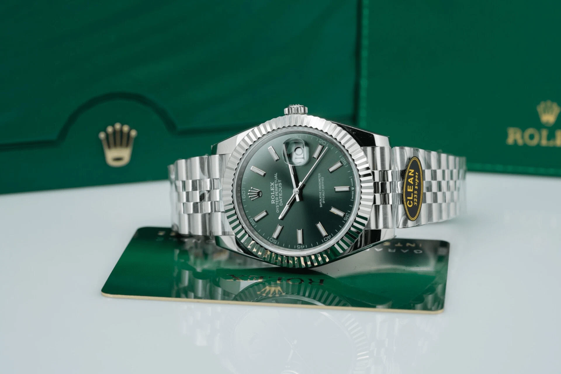 Datejust mintgrünes Zifferblatt Geriffelt Lünette Jubilee Armband