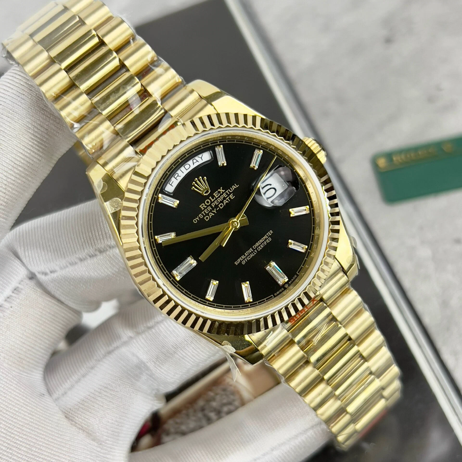 Rolex Day-Date intensivschwarzes Zifferblatt mit Diamantbesatz 228238-0004 40 mm – Superclone – Bild 3