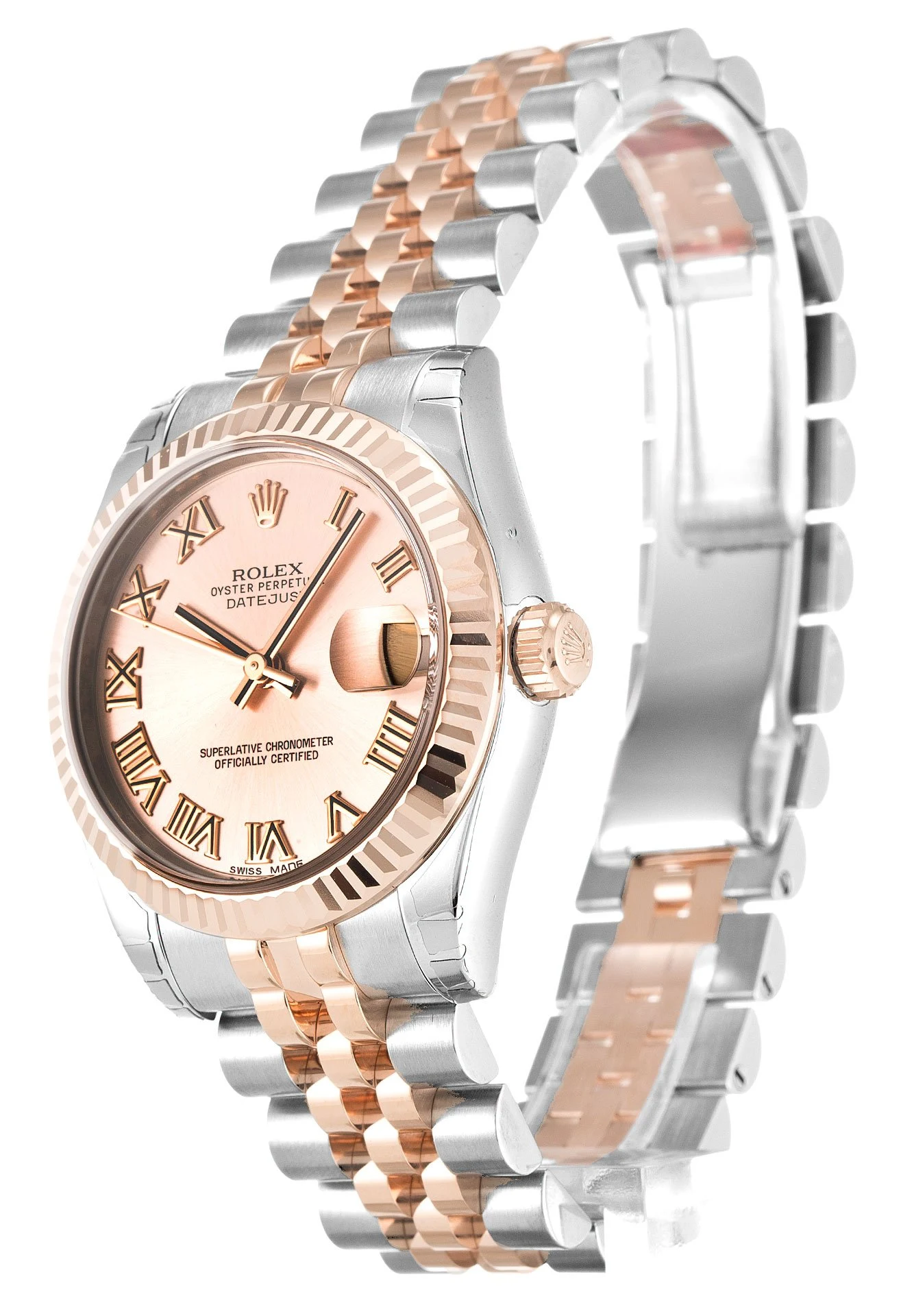 Datejust in mittlerer Größe rosafarbenes Zifferblatt 178271 Perspektivansicht