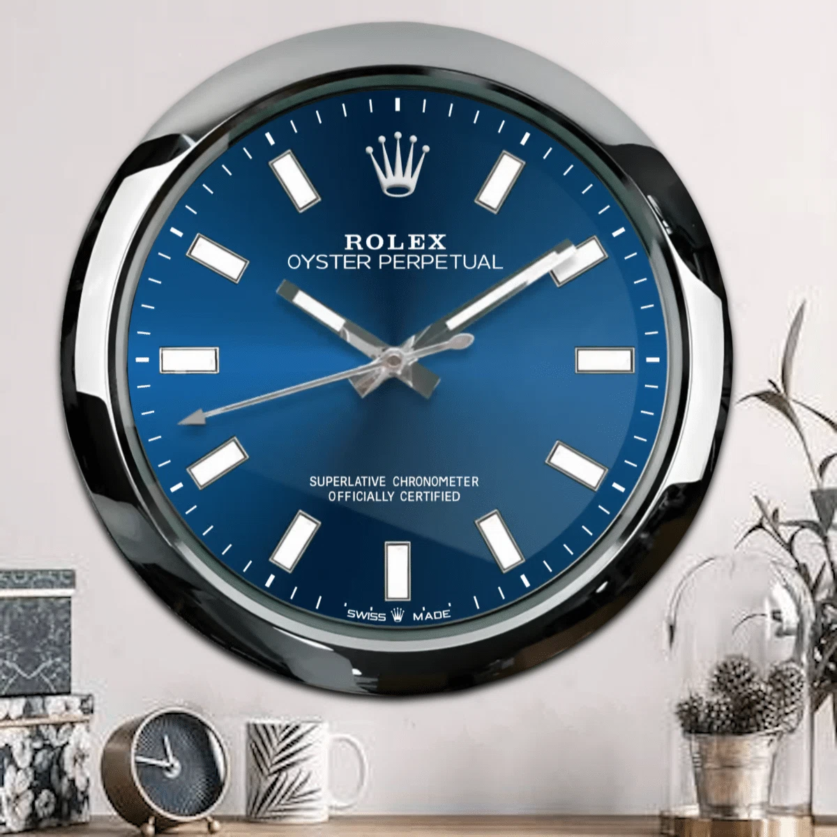 Wanduhr – OYSTER PERPETUAL Blau Nahaufnahme