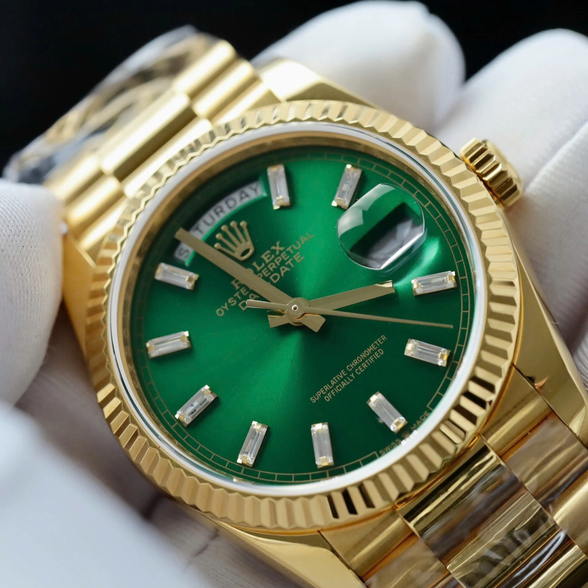 Rolex Day-Date Leuchtendgrün Zifferblatt mit Diamantbesatz 128238-0130 36 mm – Superclone – Bild 5